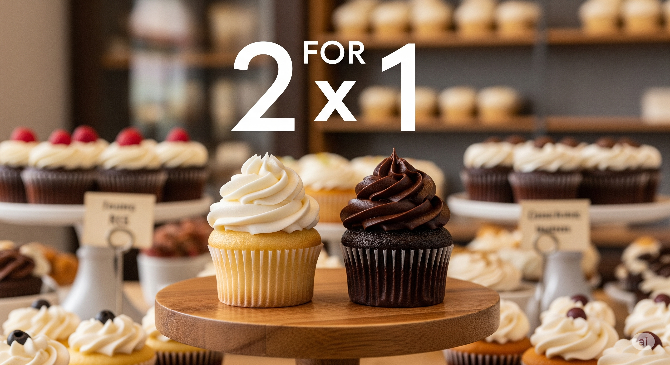 Oferta de dos cupcakes por el precio de uno